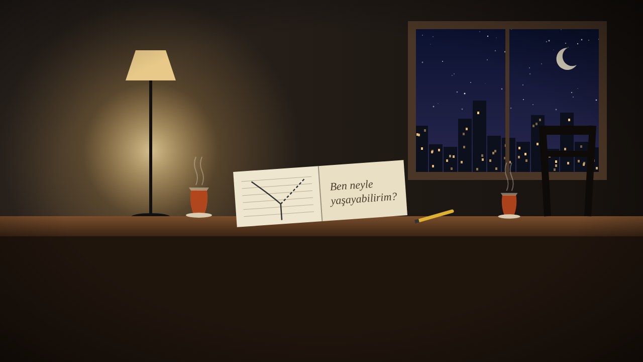Gece saat dokuz, lamba ışığında bir masa; açık bir defterde ikiye ayrılan bir yol çizimi ve yanında el yazısıyla